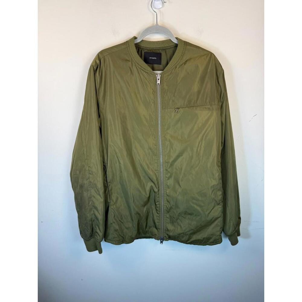 Stampd Strapped Bomber Jacket Men’s M Olive Green Gray Utility Pocket Double Zip